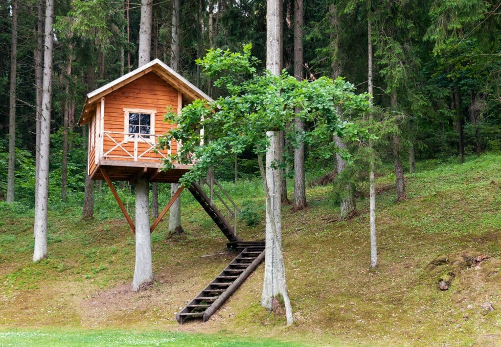 remote wooden tree house in the forest